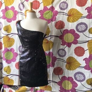 Black sequin one shoulder cocktail dress